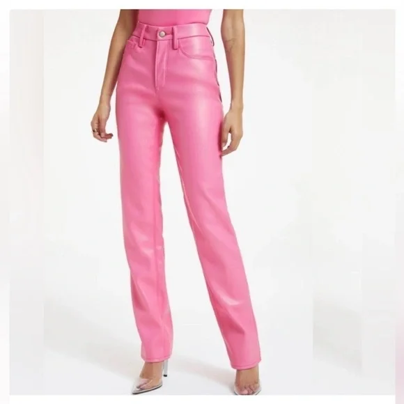 Good American Good Icon Faux Leather Pants💕SOLD OUT💕Barbie Core Pink Size 4/27 - Picture 6 of 12